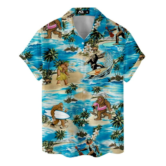 Funny Beach Bigfoot Hawaiian Shirt For Men Big Foot Sasquatch Gifts Mens Hawaiian Shirts Short Sleeve Button Down Shirt Men
