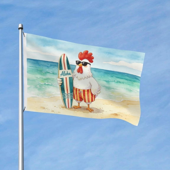 Funny Beach Chicken Garden Flags for Outside 3x5 Ft Double Sided Large House Flag Funny Seaside Surfer Chicken Flags Housewarming Gifts for Women Men Chicken Lovers Beach Yard Outdoor Patio Decor