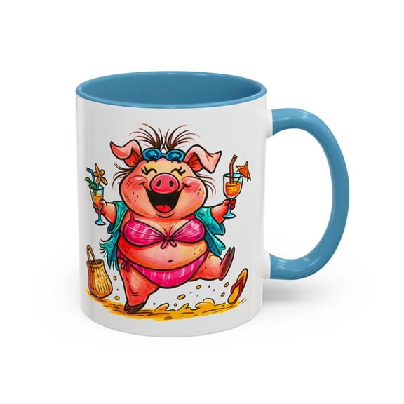 Funny Beach Pig with ktails Mug Summer VaC1Ation Coffee Cup, Cute Bikini Piglet, TropiC1Al Pool Party Coastal Humor Gift for Pig Lovers Art