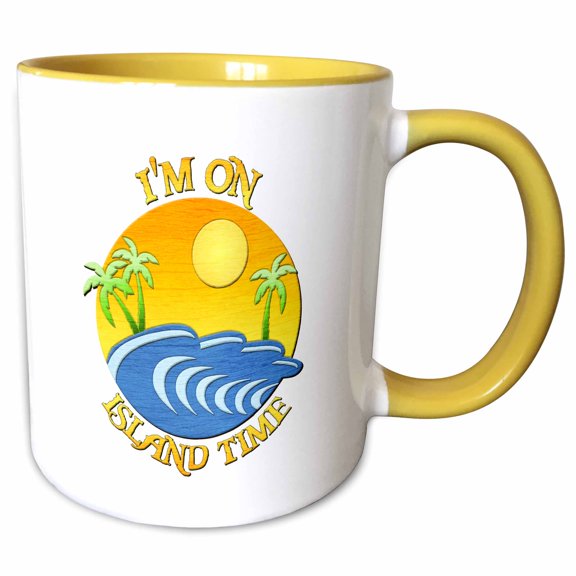3drose, Funny Beach Quote, I'm on Island Time., 11oz Two-tone Yellow Mug