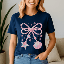 Funny Beach Summer Vibes Cute Coquette Bow Pearl Pink Clam Shirt,Preppy Summer Vibes ,Summer Beach Tshirt,Girls Trip,Summer Tee,Summer Vibes