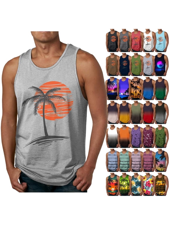 Funny Beach Tank Tops for Men,Men's Hawaiian Beach Vacation Tank Tops 2023 Summer Sleeveless Quick Dry Muscle T-Shirts Casual Sport 3D Graphic Tee Shirt