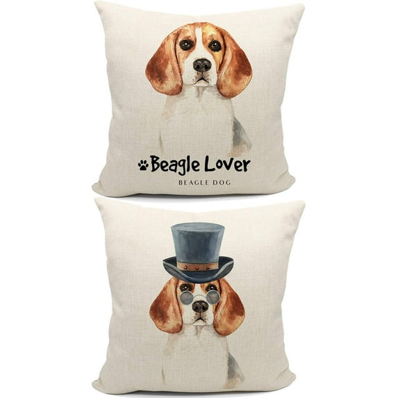 Funny Beagle Dog Reversible Throw Pillow Case, Dog Lover Gifts, Beagle Lover Gifts, Beagle Mom Gifts, Beagle Dog owner Gifts,18 x 18 Inch Two Sided Printing Linen Pug Cushion Cover for Sofa Couch Bed