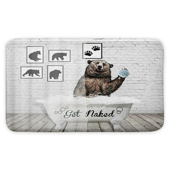 Funny Bear Bath Mat, Animal Bath Rug, Non Slip Bathroom Rug, Get Naked Bathroom Decor 17x29 Inch