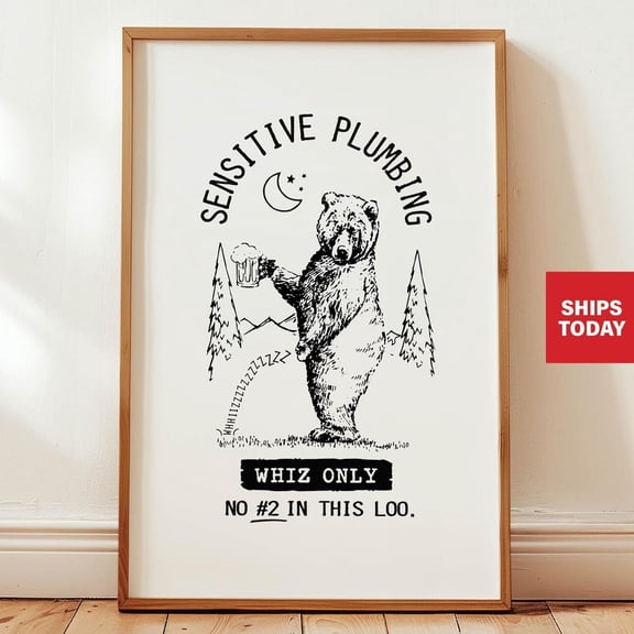 Funny Bear Bathroom Print Sensitive Plumbing Toilet Home Decor Office Wall Art Home Decor Office Wall Art