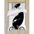 thumbnail image 1 of Funny Bear Duvet Cover Set Twin Size, Silhouette of a Fluffy Creature on a Bicycle Funny Childish Design, Decorative 2 Piece Bedding Set with 1 Pillow Sham, Dark Grey and White, by Ambesonne, 1 of 3