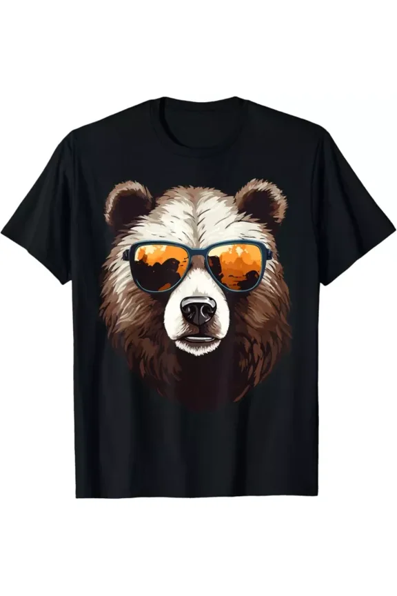 Funny Bear Face With Sunglasses Colorful Bear Lovers Animal Gift T-Shirt Unisex S-5XL Hot Trending Shirt, Vintage Birthday Gift