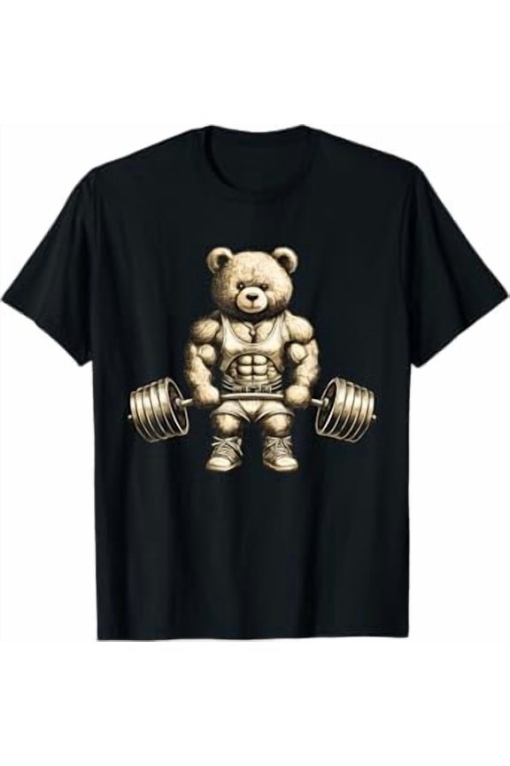 Funny Bear Lifting Weights Gym Workout Animal Shirt
