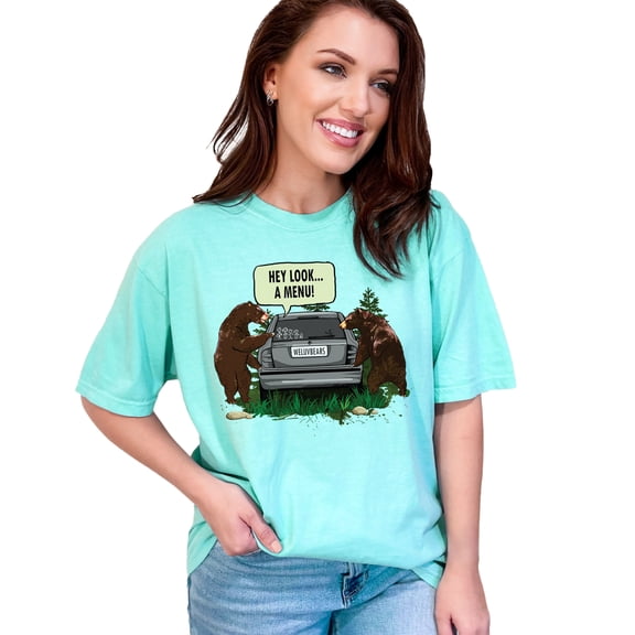 Funny Bear Message with Vehicle Graphic, Chalky Mint Comfort Colors T-Shirt, Small