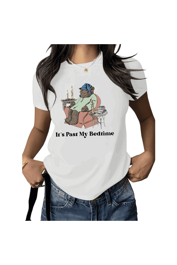 Funny Bear Shirt Graphic Tees Print Tshirt Shirts White Women Sleepy Bear Bedtime Humor Cozy Lazy Casual Summer Soft Cotton Tee Size S-5XL Tops