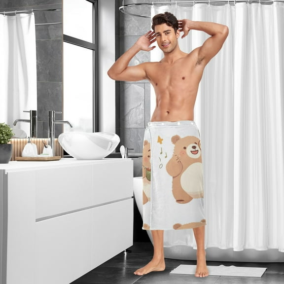 Funny Bear Stickers Men Bath Towel Adjustable Body Wrap for Sauna Spa Gym Shower After Soft Cover Up
