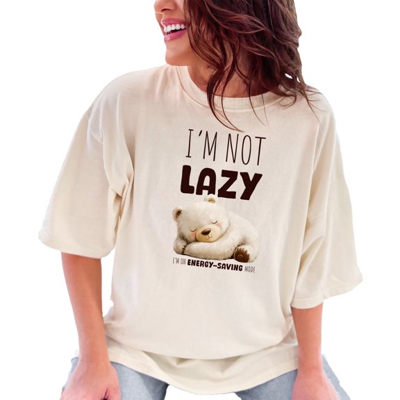 Funny Bear T-Shirt, I'm Not Lazy Tee, Energy Saving Mode Shirt, Cute Animal Print, Unisex Graphic Tee, Casual Wear, Gift Idea, Comfy, Ivory Comfort Colors T-Shirt, Large