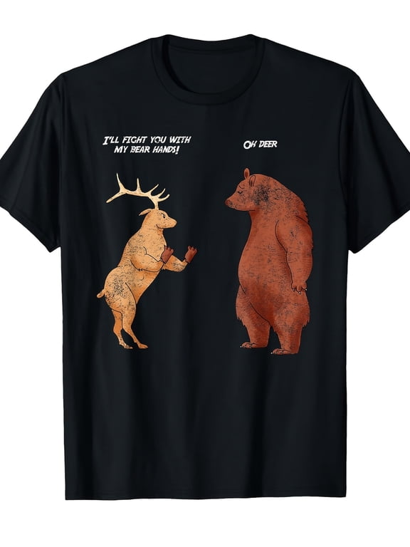 Funny Bear and Deer Pun Graphic T-Shirt Retro Animal Humor Tee for Men and Women Nature Lover Gift