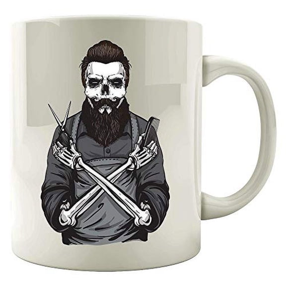 Funny Beard 11 oz Coffee Mug - Skeleton Facial Hair Humor White Ceramic Gift