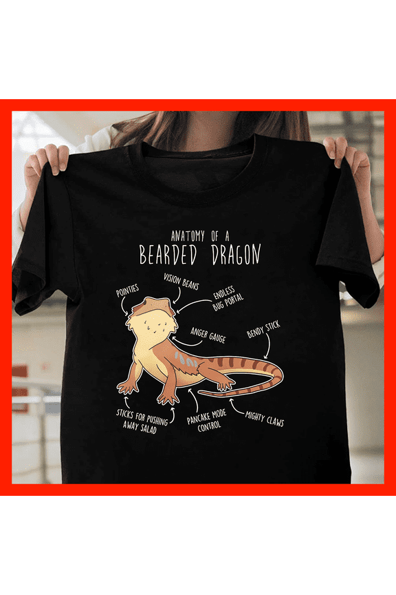 Funny Bearded Dragon Anatomy T-Shirt - Cute Reptile Pet Lover Gift H279, for Unisex, Up to Size 5XL