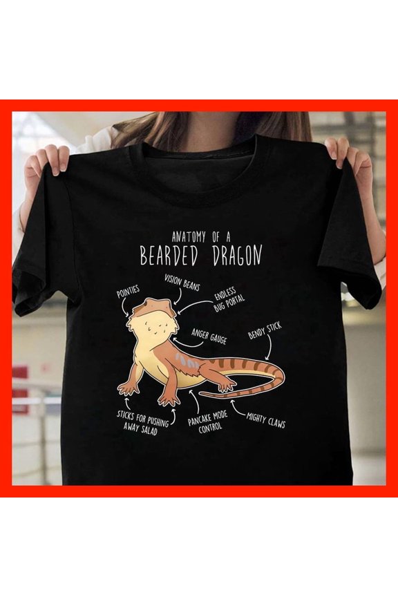 Funny Bearded Dragon Anatomy T-Shirt - Cute Reptile Pet Lover Gift M271, Versatile Unisex Fit, Available up to 5XL