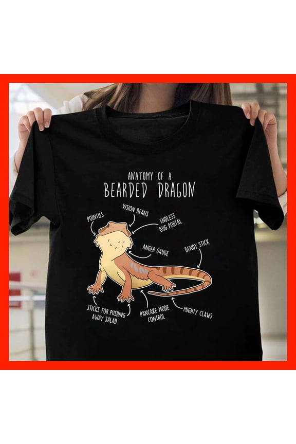 Funny Bearded Dragon Anatomy T-Shirt - Cute Reptile Pet Lover Gift M279, for men and women, Extended Sizes Up to 5XL