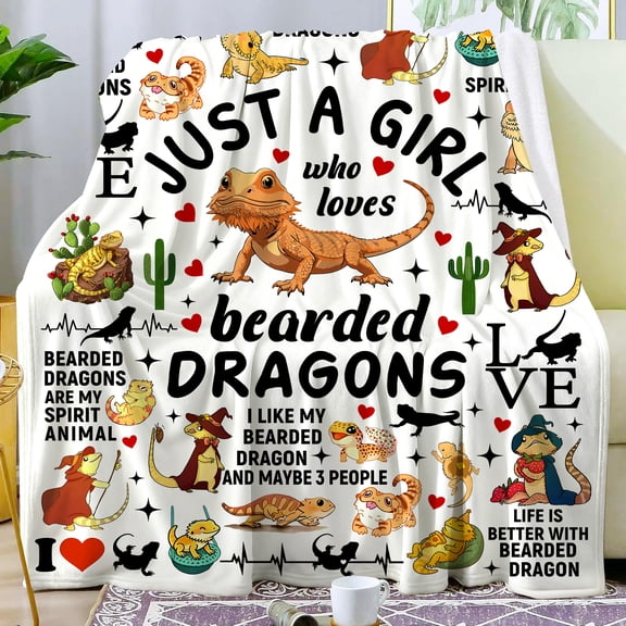 Funny Bearded Dragon Blanket Lizard Gifts for Reptile Lovers Women Adults,Soft Animal Bearded Reptiles Plush Throw Blanket for Bed Sofa Couch 50"x40"