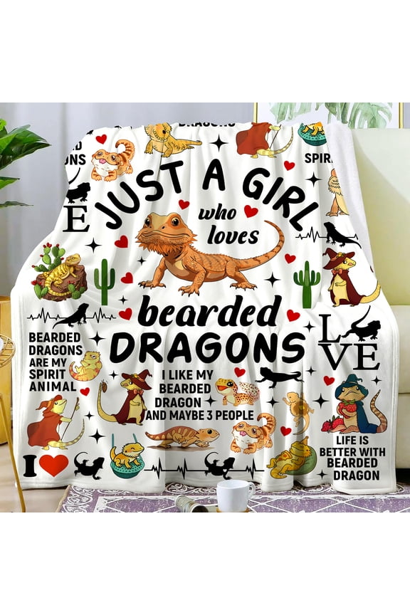 Funny Bearded Dragon Blanket Lizard Gifts for Reptile Lovers Women Adults,Soft Animal Bearded Reptiles Plush Throw Blanket for Bed Sofa Couch 50"x40"