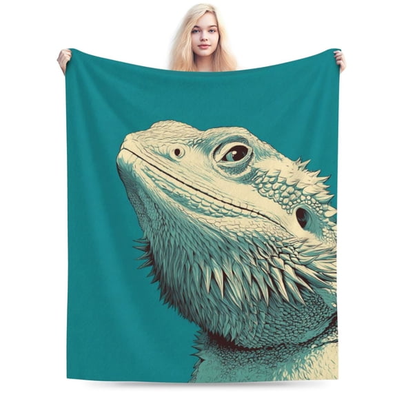 Funny Bearded Dragon Side Eye Blanket – Grumpy Lizard Meme Fleece Throw, Novelty Gift 50x40