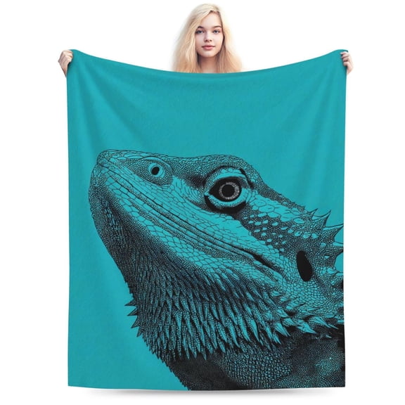 Funny Bearded Dragon Side Eye Blanket – Grumpy Lizard Meme Fleece Throw, Novelty Gift 80x60