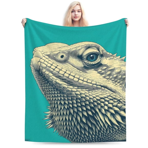 Funny Bearded Dragon Side Eye Blanket – Grumpy Lizard Meme Fleece Throw, Novelty Gift 80x60