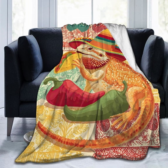 Funny Bearded Dragon Taco Blanket – Mexican Sombrero Fleece Throw, Soft Flannel, Festive Decor Gift 50x40