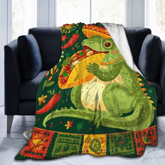 Funny Bearded Dragon Taco Blanket – Mexican Sombrero Fleece Throw, Soft Flannel, Festive Decor Gift 50x40