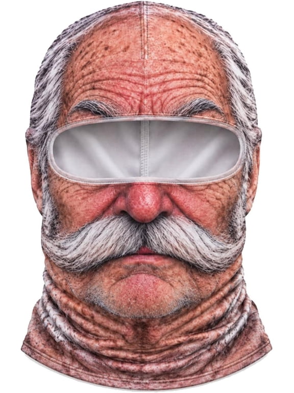 Funny Bearded Old Man Balaclava Ski Mask, Realistic 3D Printed Full Face Cover with Neck Coverage for Skiing Snowboarding & Parties