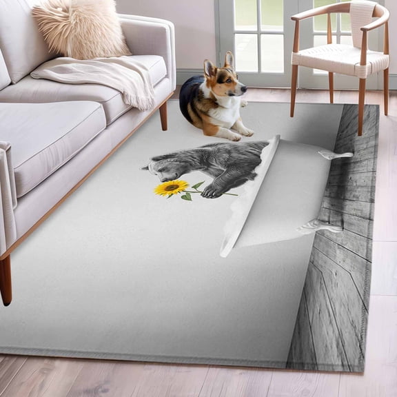 Funny Bears Area Rugs 4'x6', Washable Small Throw Rugs for Office Bathroom, Cute Art Vintage Lovely Animals on Bathtub Indoor Outdoor Rug Non-Slip Low Pile Carpet Runner Reversible Floor Mats