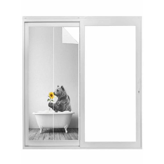 Funny Bears Window Privacy Film, Cute Art Vintage Lovely Animals on Bathtub Static Cling UV Sun Blocking Tint Film Heat Control Windows Films for Bedroom Bathroom, Window Stickers 17.7"x39.3"
