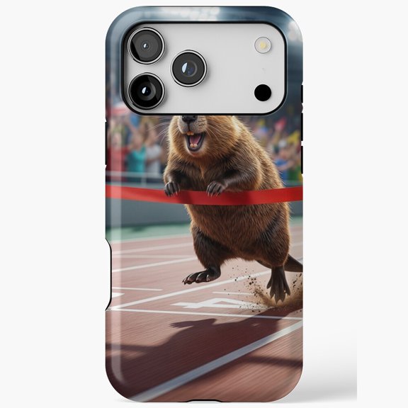 Funny Beaver Crossing Finish Line for iPhone Case 11 through 17 Pro Max - Running Race Victory