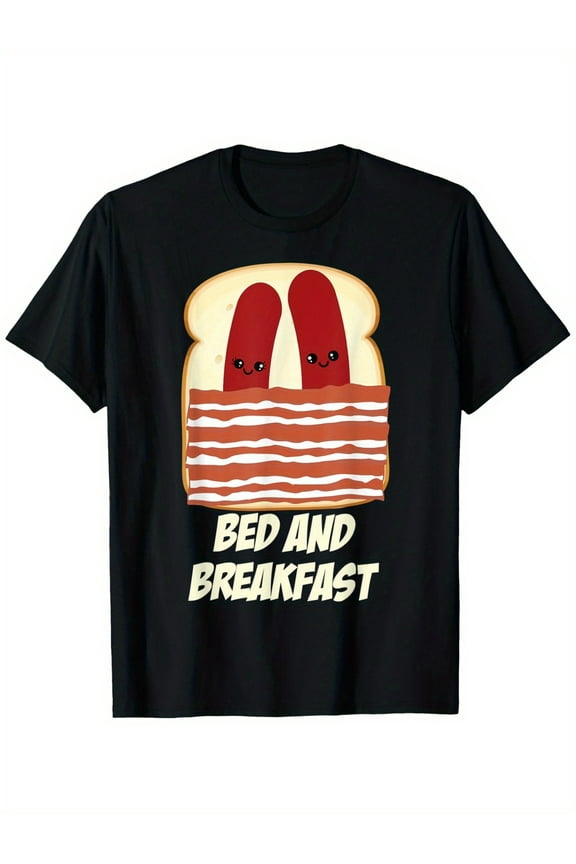 Funny Bed & Breakfast Bacon Toast Graphic T-Shirt - 100% Cotton 180gsm Relaxed Fit Unisex Tee for Foodie Lovers, Casual Wear & Gifts (S-XXXL)