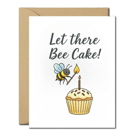 Funny Bee Birthday Card - Let There Bee Cake, Cute Pun Greeting Card for Bee Lovers, Blank Inside, Humorous Birthday Card for Friends & Family