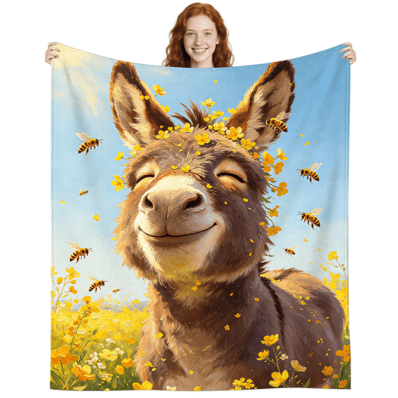 Funny Bee Flower Donkey Blanket Gifts for Women Donkey Lovers Men,Cute Soft Cozy Donkeys Throw Blankets for Coach Bed Sofa 50x40 Inch