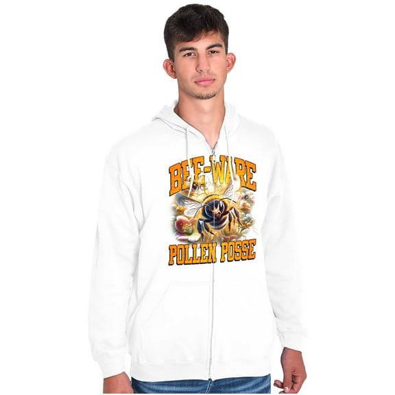 Funny Bee-Ware Pollen Posse Joke Zip Up Hoodie Men's Women's Brisco Brands M