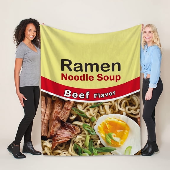 Funny Beef Noodle Print Blanket Ramen Noodle Soup Beef Flavor Flannel Blanket Soft Warm Throw Blanket Nap Blanket Couch Sofa Office Bed Camping Travel Multi purpose Gift Blanket All Season
