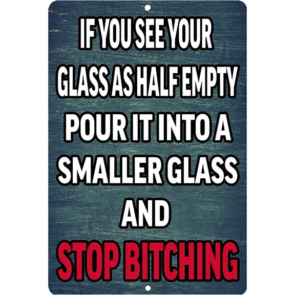 Funny Beer Alcohol Sign Metal Tin Sign Home Bar Kitchen Glass Half Empty