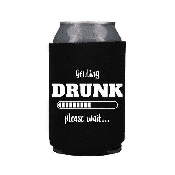 Funny Beer Can Cooler, Getting Drunk Please Wait, Funny Coolies Drink Accessory, Beer Sleeves, Party Gift Favors (Black)
