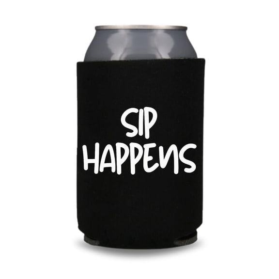 Funny Beer Can Cooler, Sip Happens, Funny Can Coolies, Drink Accessory, Beer Sleeves, Party and Gift Favors (Black)