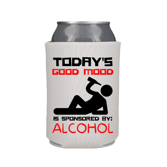 TS Funny Beer Can Cooler, Today's Good Mood Is Sponsored By: Alcohol Can Cooler, Funny Can Coolies Drink Accessory, Funny Party Gift Favors (White)