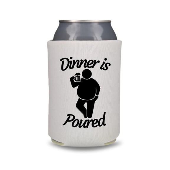 Funny Beer Can Coolers, Dinner is Poured Coolies, Funny Coolies Drink Accessory, Beer Sleeves, Funny Gag Gift, Party Favors (White)