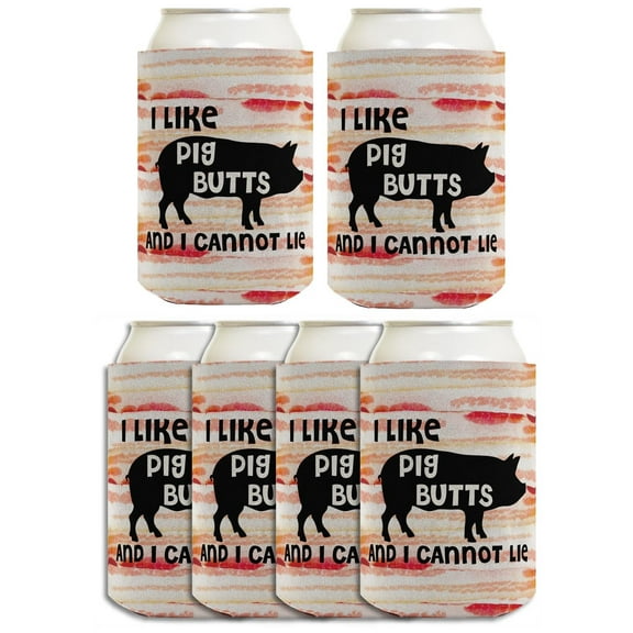 Funny Beer Coolie I Like Pig Butts Bacon Lover BBQ Grill Meat Chef 6 Pack Can Coolie Drink Coolers Coolies Bacon