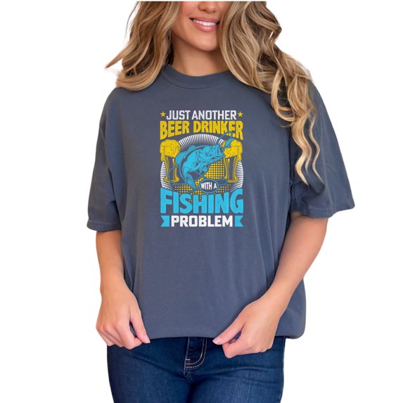 Funny Beer Drinker Fishing Lover, Denim Comfort Colors T-Shirt, Small
