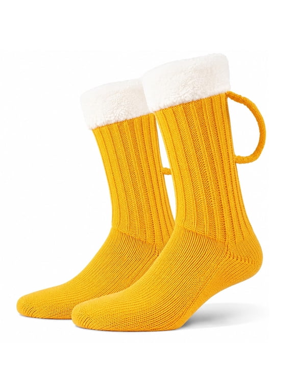 Funny Beer Mug Socks for Men & Women, 3D Novelty Beer Stein Socks with Mug Handle and Foam Cuff, Soft Knit Crew Socks, Novelty Gift for Beer Lovers, Christmas Birthday Party Gifts