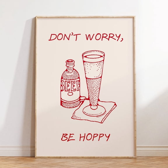 Funny Beer Pun Print, Red Bar Cart Poster, Unframed Canvas 24x36in