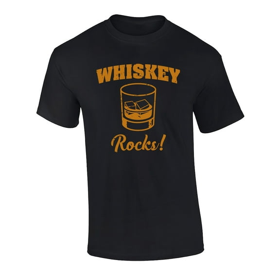 Funny Beer Pun Whiskey Rocks Graphic Short Sleeve T-shirt-Large Black