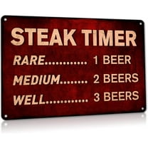 Funny Beer Sign Steak Timer - Metal BBQ Rules Sign, Outdoor Tin Signs for Patio, Kitchen, Pub, Man cave, Tiki Bar Decor 12x8 Inch Aluminum