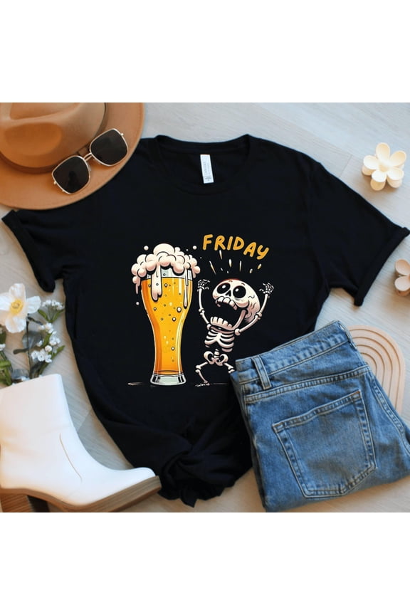 Funny Beer Skeleton Shirt Unisex Drinking Tee Friday Party Graphic T Shirt