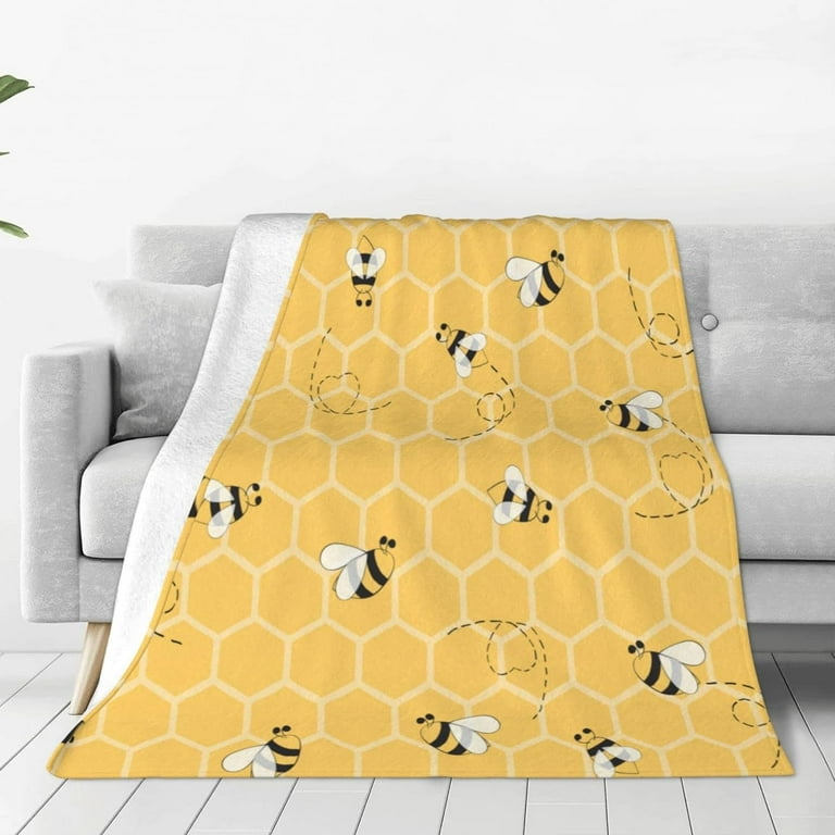 Funny Bees Honey Yellow Bumblebee Beehive Throw Blanket Flannel